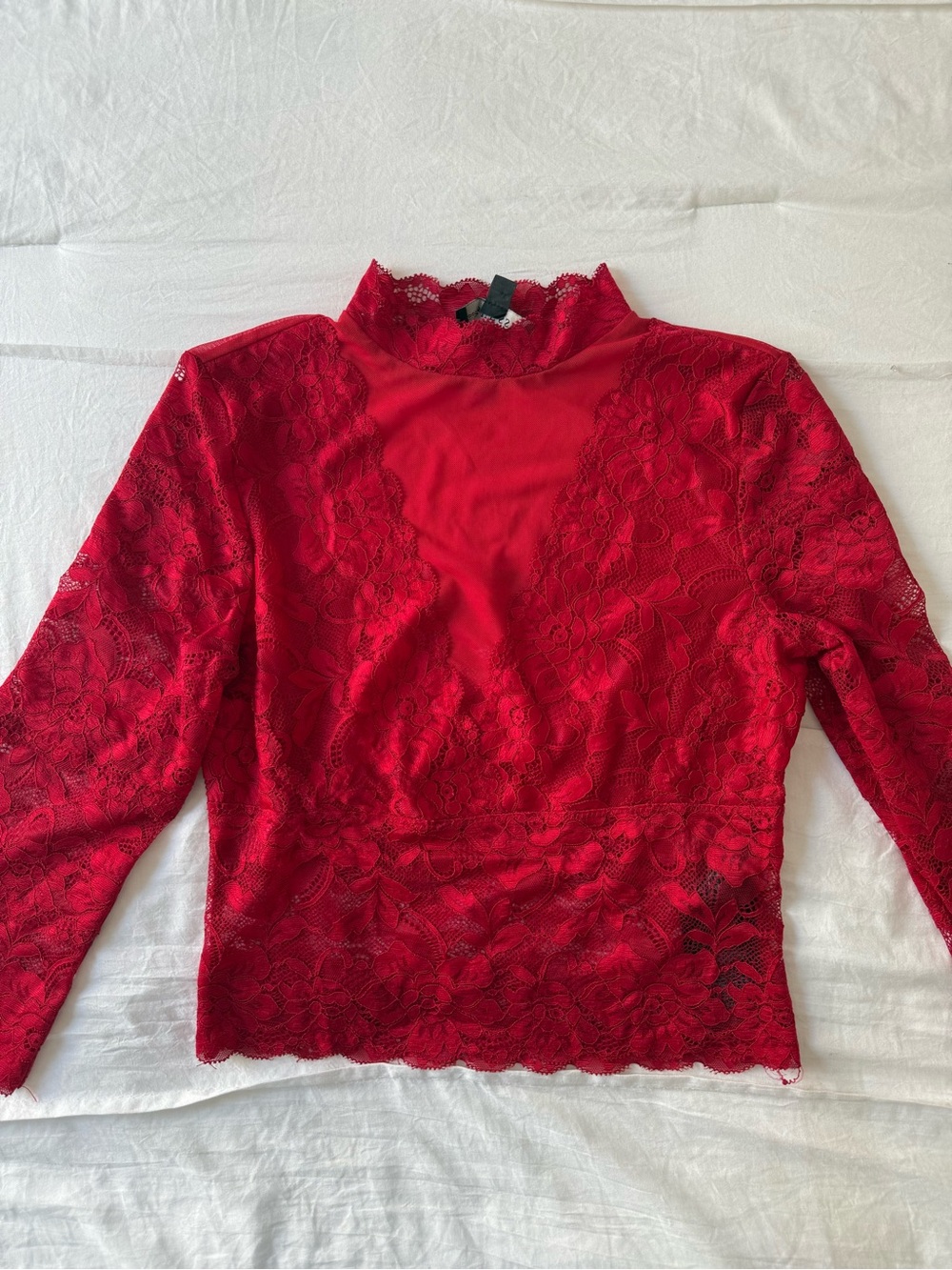 Guess Red Lace Mock Neck Long Sleeve Top